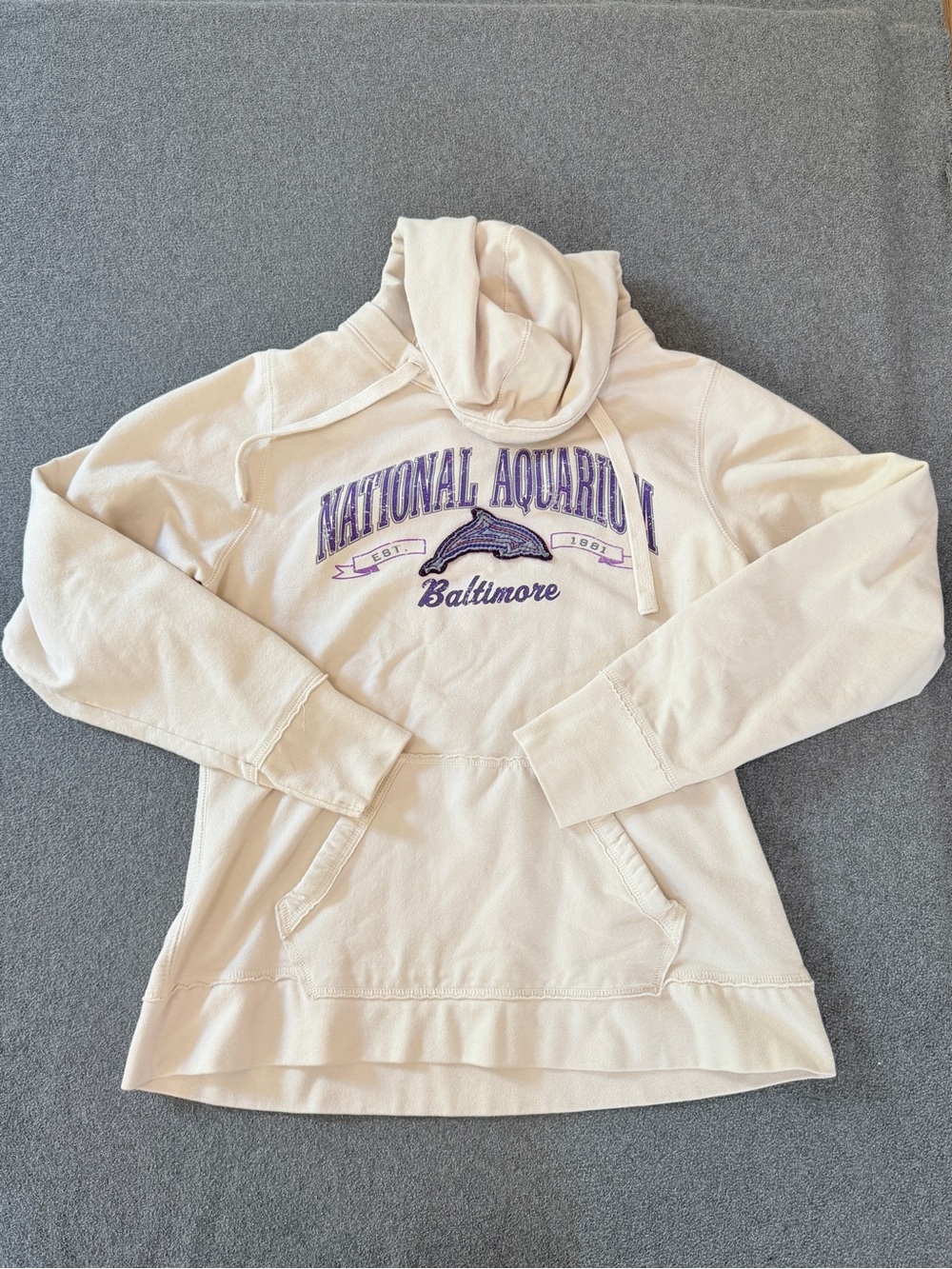 National Aquarium Baltimore Dolphin Hoodie in Cream Maryland sweater women large